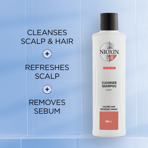 Nioxin SYS4 Cleanser Shampoo Plaukų ir galvos odos šampūnas dažytiems, stipriai retėjantiems plaukams 300ml