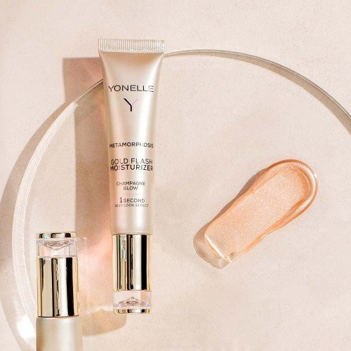 Yonelle Metamorphosis Gold Flash Moisturizer Champagne Glow Spindesio suteikianti drėkinamoji veido priemonė 25ml