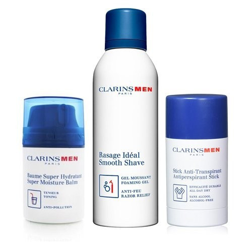 Clarins Mens Essentials Rinkinys vyrams: Drėkinantis balzamas + Skutimosi gelis + Dezodorantas