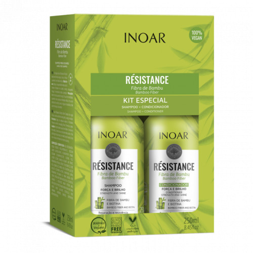 Inoar Resistance Fibra de Bambu Duo Kit Stiprinantis ir blizgesio suteikiantis priemonių rinkinys 2x250ml