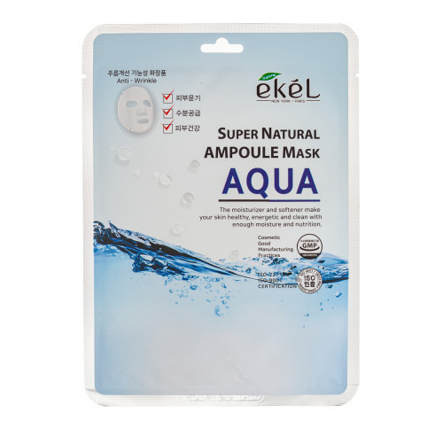 Ekel Super Natural Ampoule Mask Aqua Lakštinė veido kaukė su hidrolizuotu kolagenu 25g