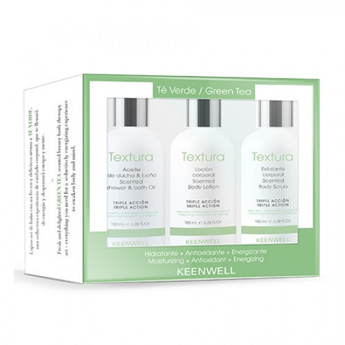 Keenwell Textura Green Tee Set Žaliosios arbatos kvapo vonios rinkinys 100ml+100ml+100ml