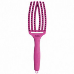 Olivia Garden Fingerbrush Think Pink Lenktas kiauryminis plaukų šepetys mišriais šereliais Bright Pink