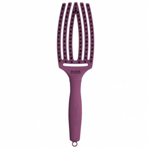 Olivia Garden Fingerbrush Think Pink Lenktas kiauryminis plaukų šepetys mišriais šereliais Bright Pink