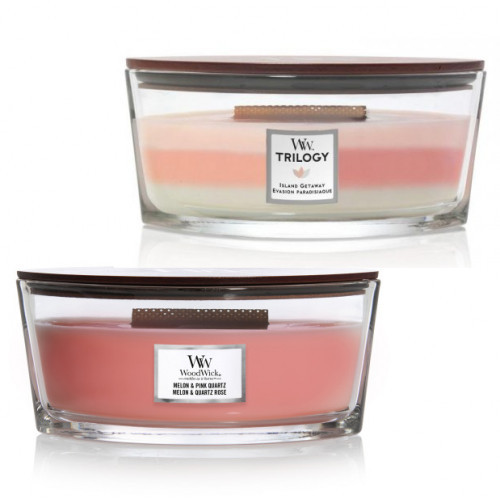 WoodWick Island Getaway + Melon & Pink Quartz Žvakių rinkinys