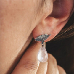 Trollbeads Leaves of Love Studs Lašeliai, Auskarai su Rožiniu Kvarcu 1 pora