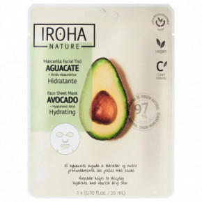 IROHA Hydrating Face Sheet Mask Avocado & Hyaluronic Acid Drėkinamoji kaukė 20ml