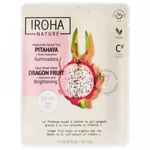 IROHA Brightening Face Sheet Mask Dragon Fruit & Hyaluronic Acid Skaistinamoji veido kaukė 20ml