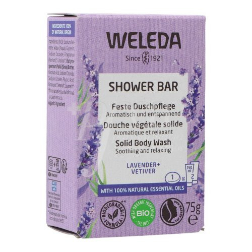 Weleda Shower Bar Solid Body Wash Lavender + Vetiver Dušo muilas su levandomis ir vetiverijomis 75g