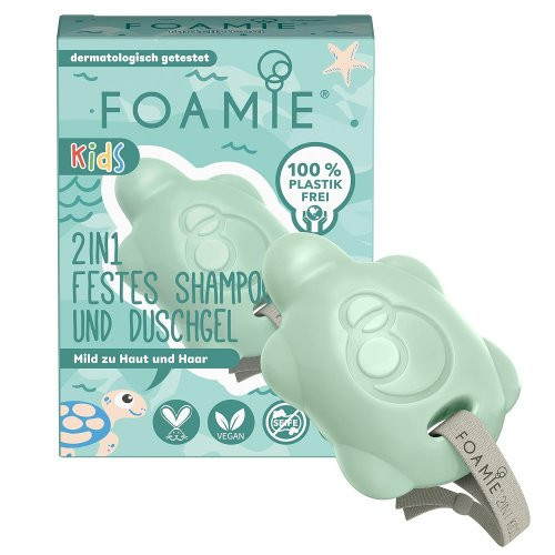 Foamie Kids 2 in 1 Shower Body Bar For Kids Turtelly Cool Kietasis prausiklis plaukams ir odai vaikams 80g