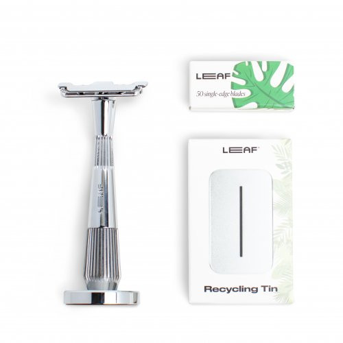 Leaf Shave Twig Single Edge Kit Rinkinys su vienašmeniu skustuvu Chrome