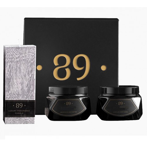 Aromatic 89 Body Care & Perfumed Candle Set Kūno priemonių ir palmių vaško žvakės rinkinys Ohena (Gold)