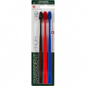 Swissdent Profi Colours Soft - Medium Triopack Vidutinio minkštumo dantų šepetėlių rinkinys Black/Red/Blue