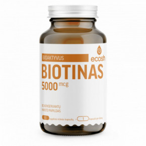 Ecosh Biotin Uztura bagātinātājs bioaktīvs biotīns 90 kapsulas