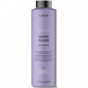 Lakme White Silver Shampoo Tonējošs šampūns blondiem, šķipsnās krāsotiem un baltiem matiem 1000ml