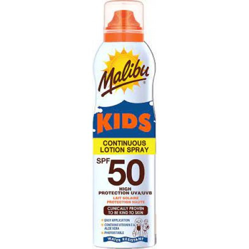 Malibu Kids Continuous Spray Lotion Purškiamas apsauginis losjonas nuo saulės 175ml