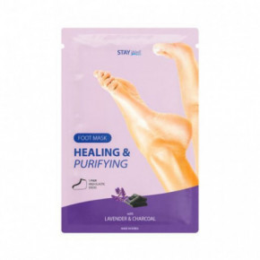 STAY WELL Healing & Purifying Foot Mask Lavender & Charcoal Valomoji pėdų kaukė su anglimi ir levandomis 1 pora