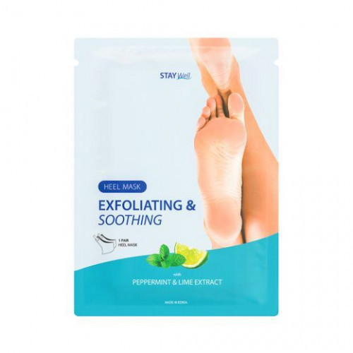 STAY WELL Exfoliating & Soothing Heel Mask Peppermint & Lime Rūgštinis kulnų šveitiklis - kaukė 1 pora