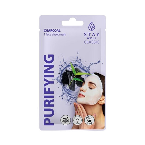 STAY WELL Classic Mask Purifying Charcoal Valomoji veido kaukė 1 vnt.