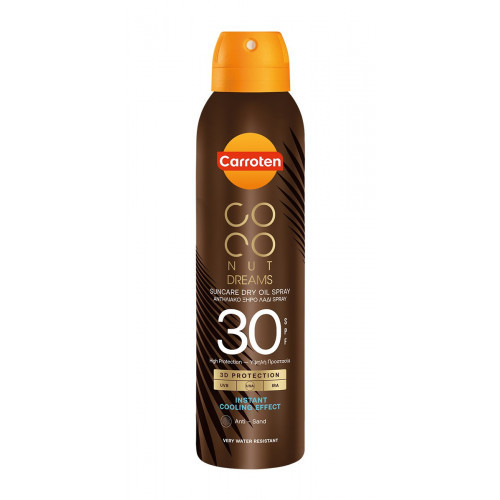 Carroten Dry Oil Coconut Dreams SPF30 Purškiamas sausas aliejus apsaugai nuo saulės 150ml