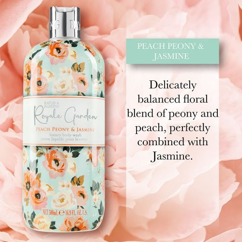 Baylis & Harding Luxury Body Wash Peach, Peony & Jasmine Prabangus kūno prausiklis 500ml