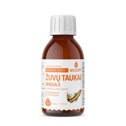 Ecosh OMEGA-3 Žuvų taukai su Camelina sativa aliejumi apelsinų skonio 150ml