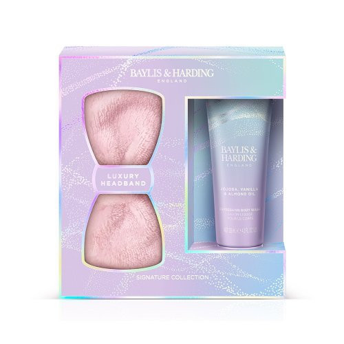Baylis & Harding Jojoba, Vanilla & Almond Oil Luxury Headband Gift Set Kūno prausiklio ir galvos juostos rinkinys