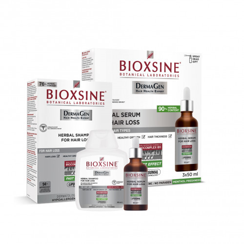 Bioxcin (Bioxsine) Dermagen Shampoo and Herbal Serum Rinkinys nuo plaukų slinkimo