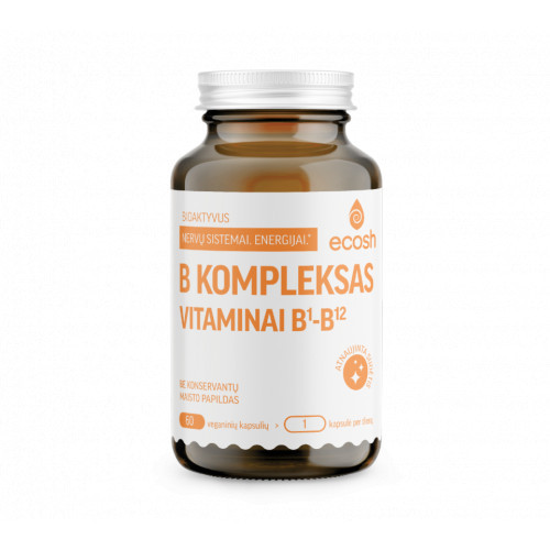 Ecosh B-Complex Maisto papildas Bioaktyvus B vitaminų kompleksas 90 kapsulių