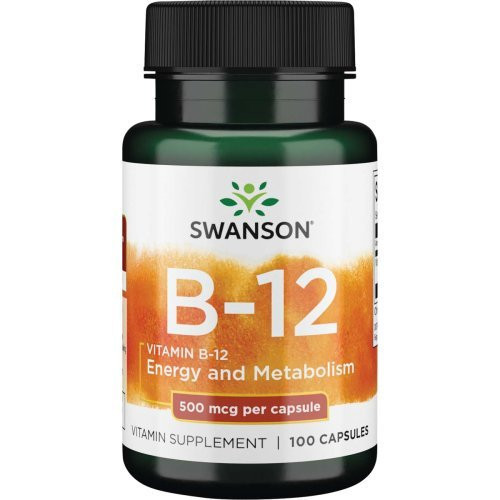 SWANSON Vitamin B12 500 mcg Energy and Metabolism Maisto papildas Vitaminas B12 100 kapsulių