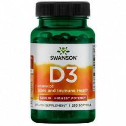 SWANSON Vitamin D3 Highest Potency 125 mcg (5,000 IU) Vitaminas D3 su linų sėmenų aliejumi 250 kapsulių