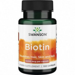 SWANSON Biotin Nourishes Hair, Skin and Nails 5000 mcg Biotinas 100 kapsulių