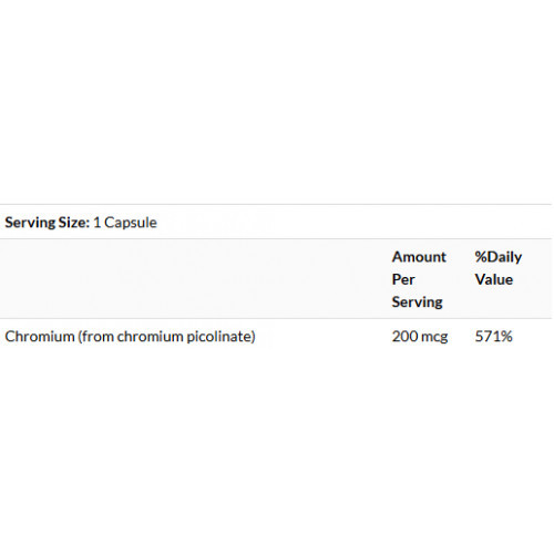 SWANSON Chromium Picolinate 200 mcg Maisto papildas Chromas 100 kapsulių