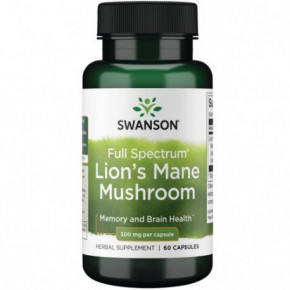 SWANSON Full Spectrum Lion's Mane Mushroom Memory and Brain Health 500mg Liūto karčiai 60 kapsulių