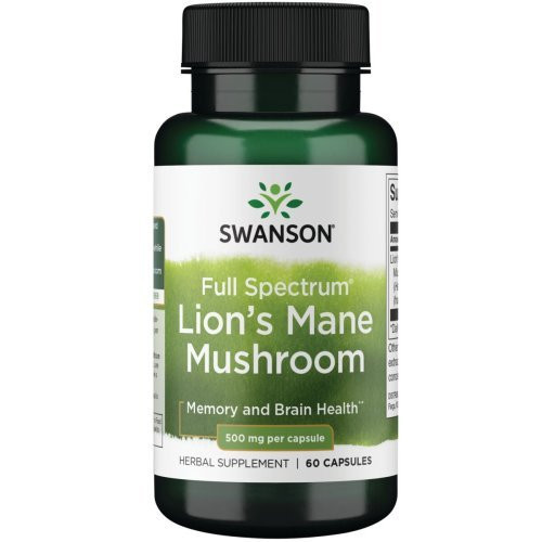 SWANSON Full Spectrum Lion's Mane Mushroom Memory and Brain Health 500mg Liūto karčiai 60 kapsulių