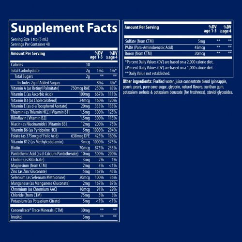 Trace Minerals Children's Multivitamin Liquid Skystas multi vitaminų ir mineralų kompleksas vaikams 237ml