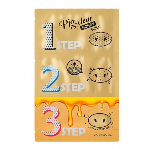 Holika Holika Pig Nose Clear Blackhead Honey Gold 3-Step Kit Porų valymo rinkinys 1 vnt.