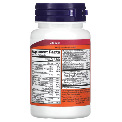 NOW Foods Daily Vits Multi Vitamin and Mineral Maisto papildas 30 kapsulių