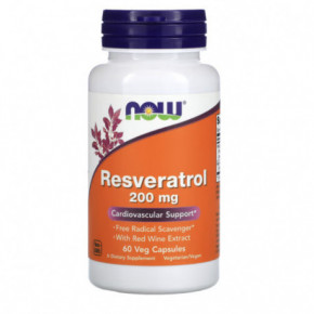 NOW Foods Natural Resveratrol 200mg Resveratrolis su raudonojo vyno ekstraktu 60 kapsulių