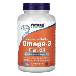 NOW Foods Omega-3 1000mg Zivju tauki 200 kapsulių
