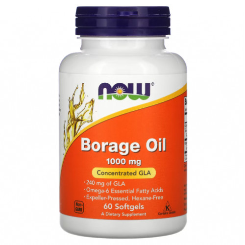 NOW Foods Borage Oil 1000mg Agurklių aliejus minkštosiomis kapsulėmis 60 kapsulių