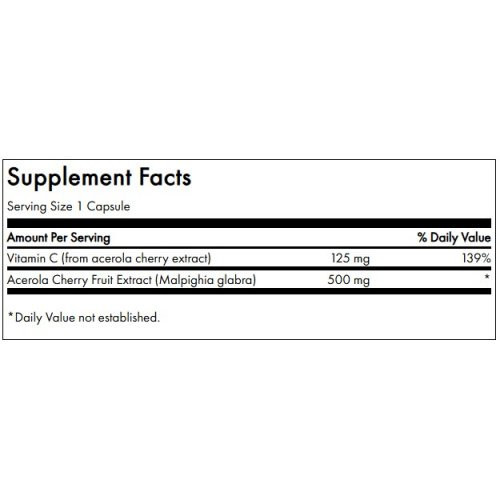 SWANSON Acerola Immune Health 500mg Acerola ir natūralus vitaminas C 60 kapsulių