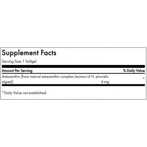 SWANSON Astaxanthin Immune Health and Antioxidant Support 4mg Natūralus astaksantinas 60 kapsulių