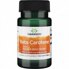 SWANSON Beta Carotene Vitamin A Eye and Vision Health 10.000 IU Beta-karotīns (A vitamīns) 100 kapsulas