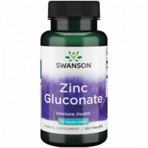 SWANSON Zinc Gluconate Immune Health 30mg Cinkas 250 kapsulių