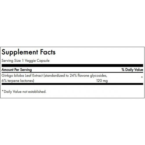 SWANSON Ginkgo Biloba Extract Cognitive Health 60mg Dviskiautis ginkmedis 120 kapsulių