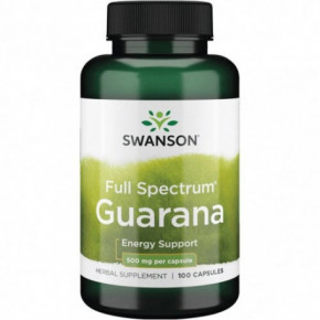 SWANSON Full Spectrum Guarana Energy Support 500mg Energijos palaikymui 100 kapsulių