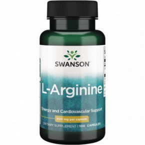 SWANSON L-Arginine Energy and Cardiovascular Support 500mg L-Argininas 100 kapsulių