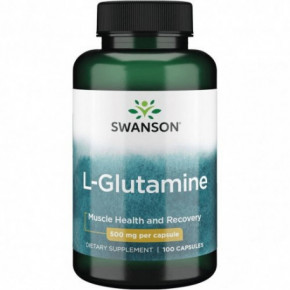 SWANSON L-Glutamine Muscle Health and Recovery 500mg L-Glutaminas 100 kapsulių