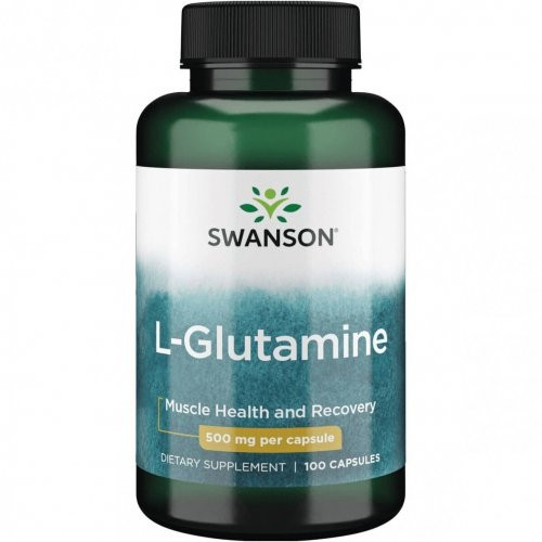 SWANSON L-Glutamine Muscle Health and Recovery 500mg L-Glutaminas 100 kapsulių